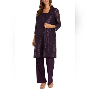 RM Richards Lace 3/4 Sleeve 3-Piece Pants Set